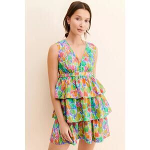 NWT Hope for Flowers by Tracy Reese Floral Printed Tiered Mini Dress $253 XL